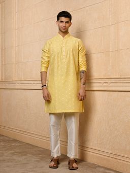 TASVA - Light Yellow Jacquard Kurta with Pant