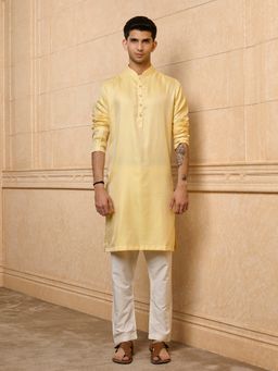 TASVA - Yellow Jacquard Kurta with Pant
