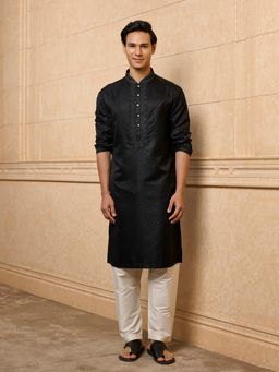 TASVA - Black Jacquard Kurta with Pant