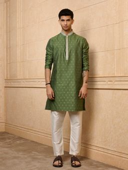 TASVA - Green Jacquard Kurta with Pant