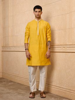 TASVA - Yellow Och Jacquard Kurta with Pant