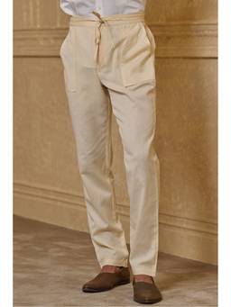TASVA - Ivory Solid Regular Fit Pant