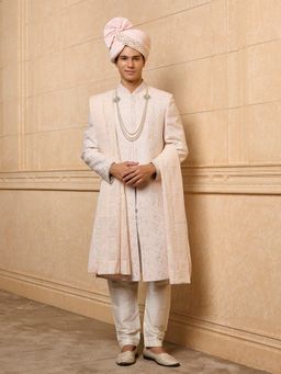 TASVA - Purple Embroidered Sherwani with Kurta and Aligarhi Pant