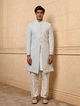 TASVA - Light Blue Embroidered Sherwani with Kurta and Aligarhi Pant