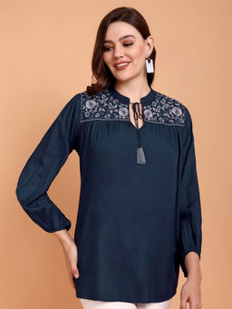 Atha Fashion - Floral Garnet Embroidered Kurti - Blue
