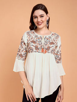 Atha Fashion - Daisy Dreams Embroidered Kurti - White