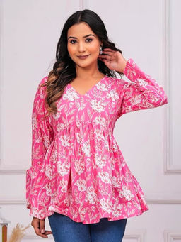 Atha Fashion - Blooming Flora Printed Kurti - Pink