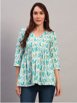 Atha Fashion - Celeste Bloom Floral Printed Kurti - Blue