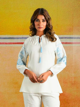 Atha Fashion - Cloudberry Bloom - White Kurti