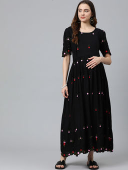 Swishchick - Black Fit and Flare Maternity Dress with Concealed Feeding Zip