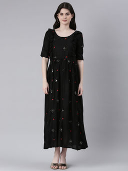 Swishchick - Black Fit and Flare Maternity Dress with Concealed Feeding Zip