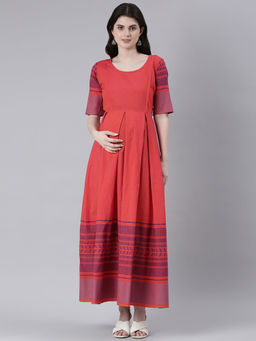 Swishchick - Coral Fit and Flare Maternity Dress with Concealed Feeding Zip