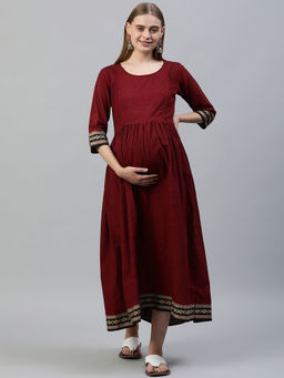 Swishchick - Maroon Maternity Dress with Concealed Feeding Zip