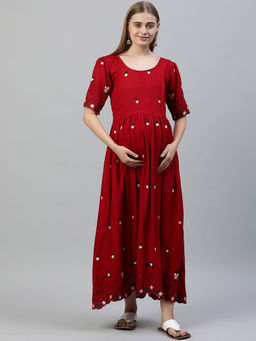 Swishchick - Red Maternity Dress with Concealed Feeding Zip