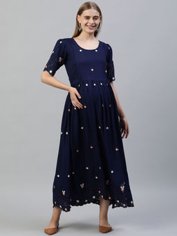 Swishchick - Navy Blue Maternity Dress with Concealed Feeding Zip