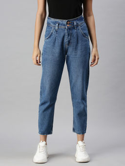 SHOWOFFFF - Women's Casual Mom Fit High-rise Blue Jeans