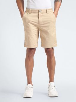 Calvin Klein - Slim Fit Solid Mid Rise Beige Shorts