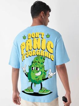 Bewakoof - Air 1.0 Men's Sky Blue Don't Panic Graphic Printed Oversized T-shirt