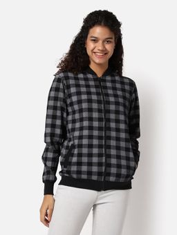 Campus Sutra - Womens Checks Cotton Jacket Grey