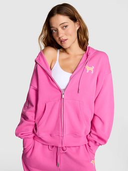 Victoria's Secret - Ivy Fleece Campus Full-Zip Pink Hoodie (XL)