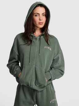 Victoria's Secret - Pink Ivy Fleece Campus Full-Zip Green Hoodie