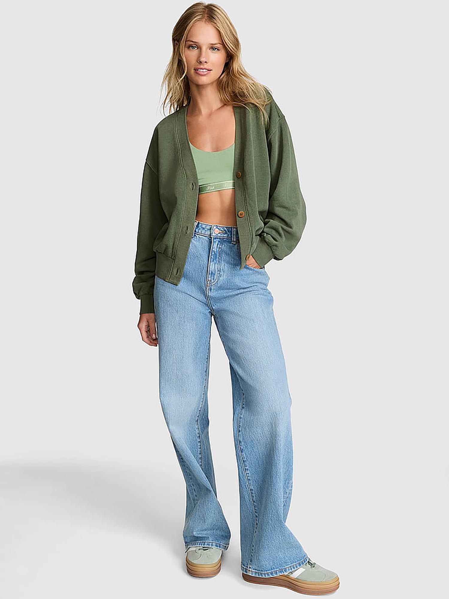 Pink Ivy Fleece Green Cropped Cardigan-image-11