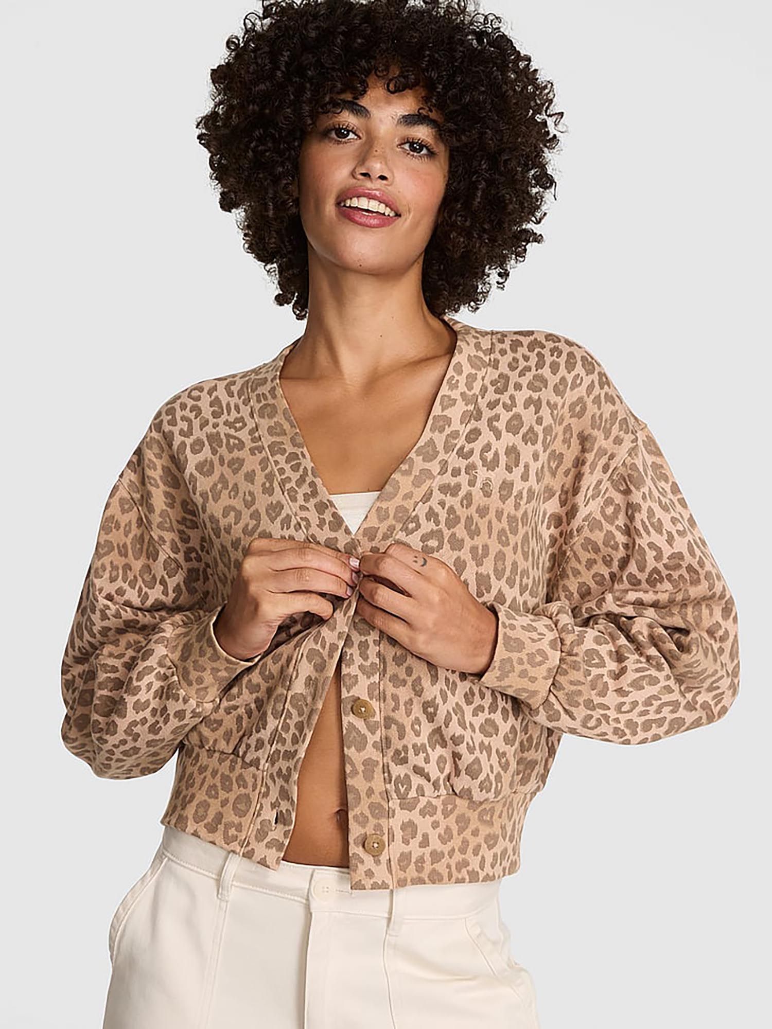 victoria's secret Pink Ivy Fleece Beige Cropped Cardigan-picture-17