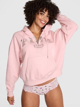 Victoria's Secret - Ivy Fleece Campus Half-Zip Pink Hoodie