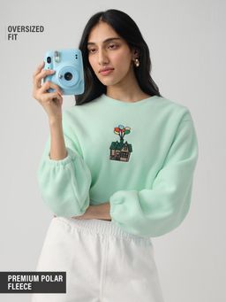 The Souled Store - Official Disney: Pixar's Up Women Green Oversized Sweatshirt