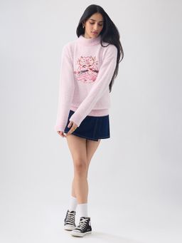 The Souled Store - Official Pink Panther: Christmas Women Pink Oversized Sweater