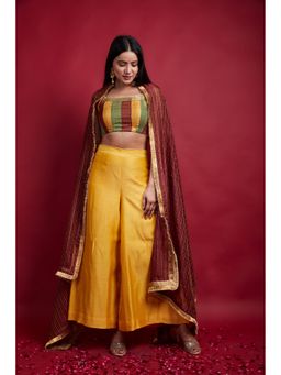 Vinusto - Multi Colored Crop Top with Wide Palazzo and Dupatta (Set of 3)