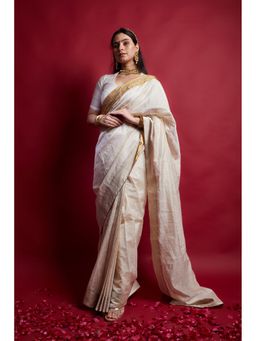 Vinusto - Pre-Stitched Stripe Saree with Embroidered Lace and Stitched Blouse