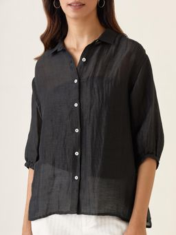 Vinusto - Black Linen Silk Handloom Shirt