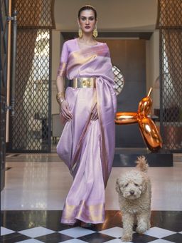 Akhilam - Womens Silk Blend Lavender Woven Designer Saree with Unstitched Blouse