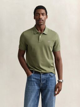 GANT - Men Olive Regular Fit Pique Polo T-Shirt