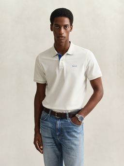 GANT - Men Off White Regular Fit Pique Polo T-Shirt