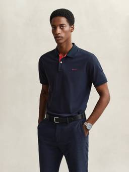 GANT - Men Navy Blue Regular Fit Pique Polo T-Shirt