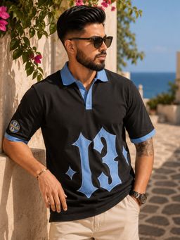 MANIAC - Mens Raglan Black Cotton Oversized T-Shirt
