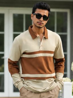MANIAC - Men Colorblock Beige Polo T-Shirt