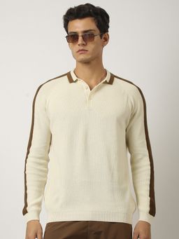 MANIAC - Men Full Sleeve Cream Polo T-Shirt