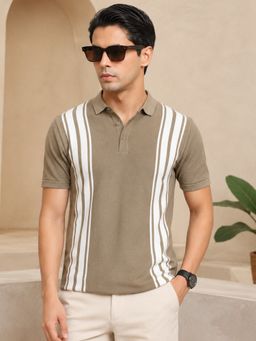 MANIAC - Mens Vertical Stripe Half Sleeve Green Polo T-Shirt