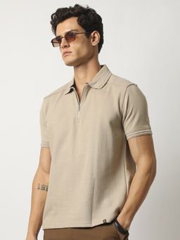 MANIAC - Men Textured Half Sleeve Polo T-Shirt