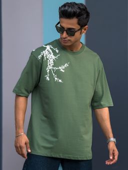 MANIAC - Mens Printed Round Neck Half Sleeve Green T-Shirt