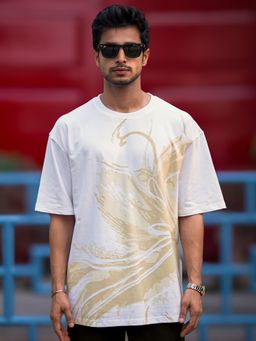 MANIAC - Mens Printed Round Neck Half Sleeve White T-Shirt
