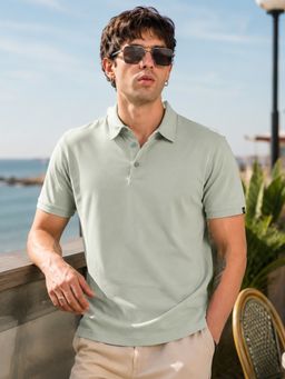 MANIAC - Mens Green Solid Half Sleeve Polo T-Shirt