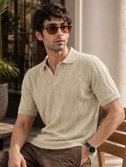 MANIAC - Mens Textured Half Sleeve Cotton Polo T-Shirt
