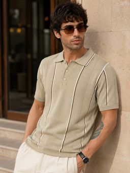 MANIAC - Men Textured Half Sleeve Polo T-Shirt