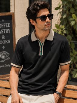 MANIAC - Mens Half Sleeve Black Polo T-Shirt