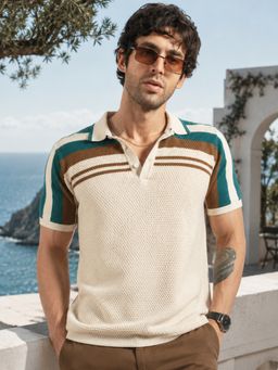 MANIAC - Men Textured Half Sleeve Polo T-Shirt