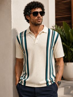 MANIAC - Men Stripes Half Sleeve Polo T-Shirt